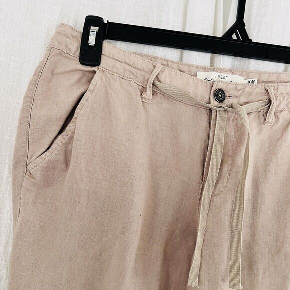 H&M L.O.G.G. Label of Graded Goods Tan Linen Blend Bootcut Pants Tall Size 10 - Picture 2 of 10